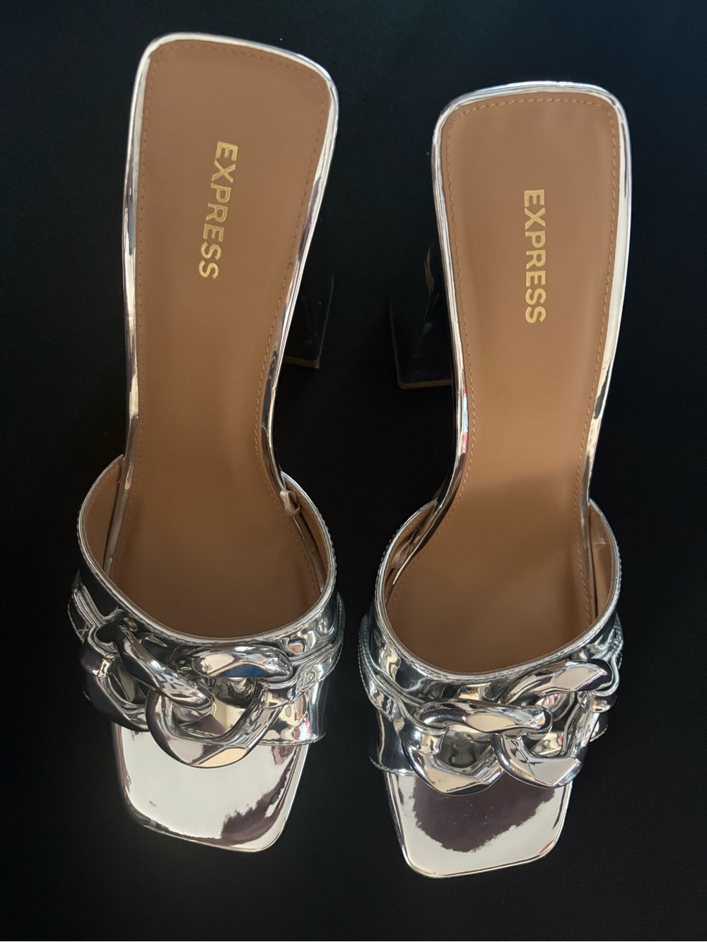 Express Silver Chain-Trim Slide Mules
